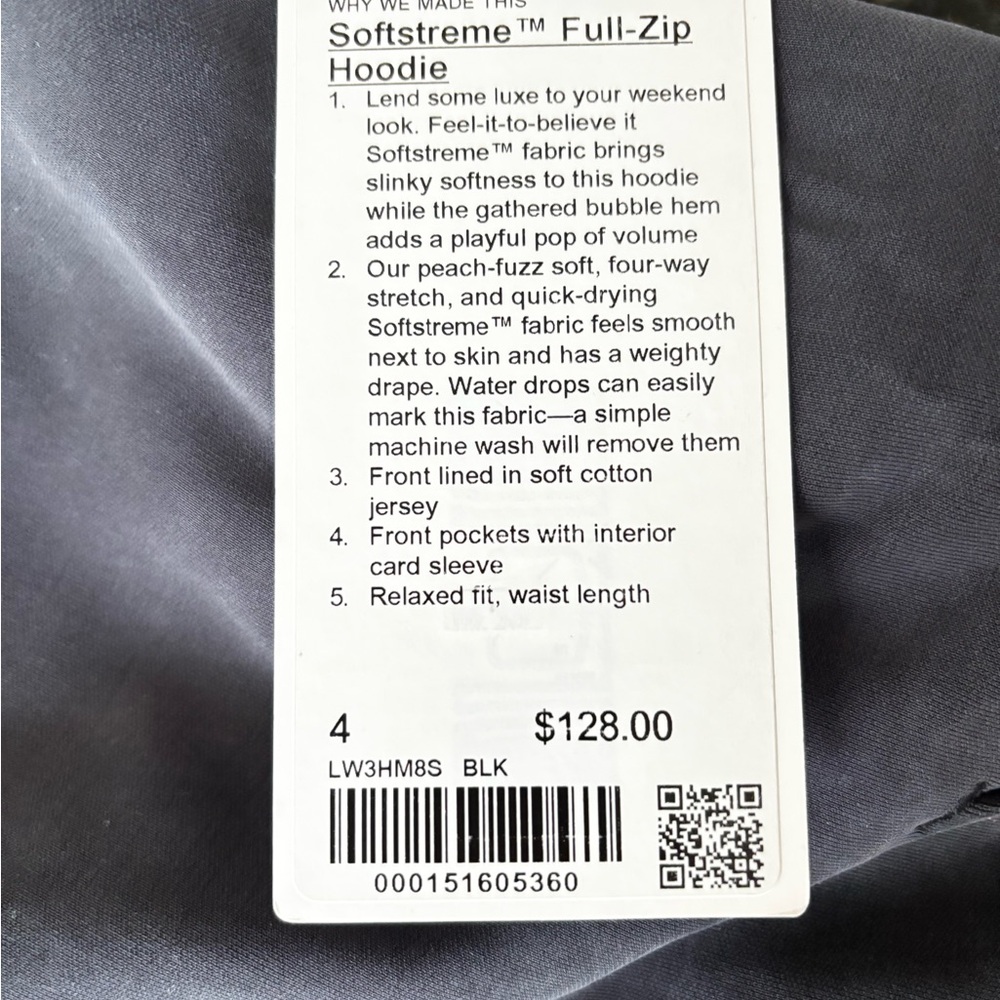 Lululemon softstreme full zip hoodie black size 4 - Picture 3 of 4